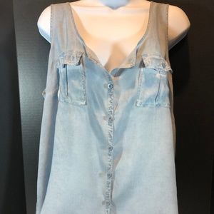Sleeveless Hi-Low Button Down Light Blue Top